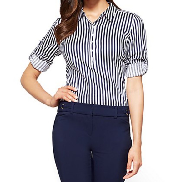 New York & Company Tops - NWT NY&C Navy and White Soft Stretch